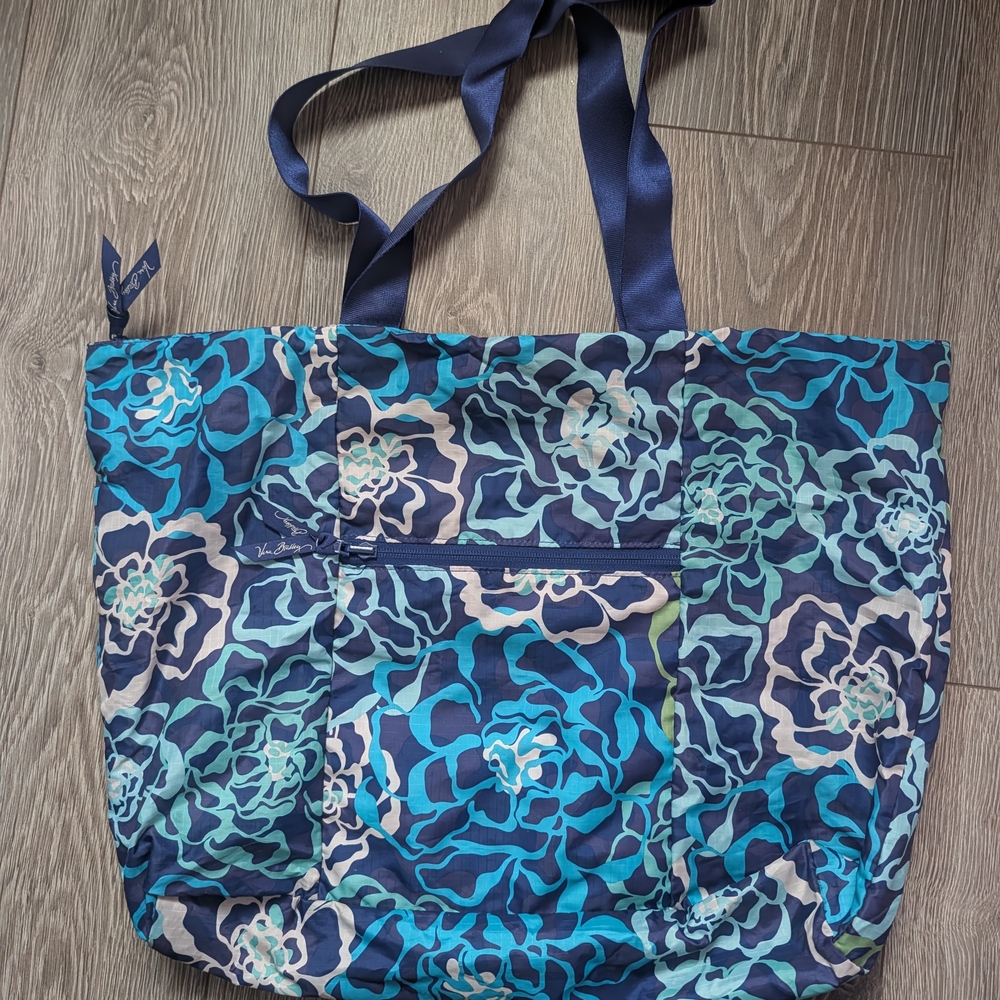 Vera Bradley Floral Blue Tote Bag Canvas Medium Sized